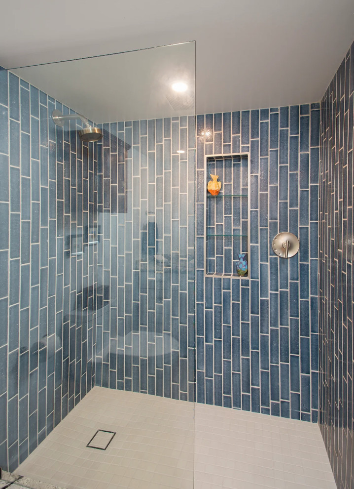 Modern shower installation in Key West beach condo bathroom renovation