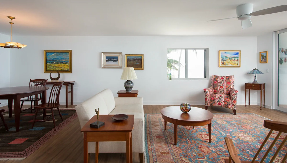 Comfortable living room seating area in Key West beach condo renovation