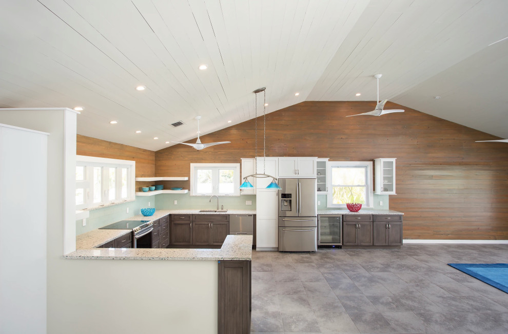 Contemporary Key West kitchen renovation featuring custom cabinetry, premium countertops, and professional-grade appliances