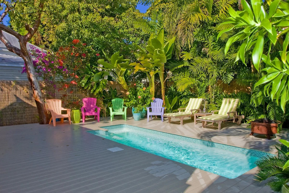 Luxury swimming pool with tropical landscaping in Key West residential property