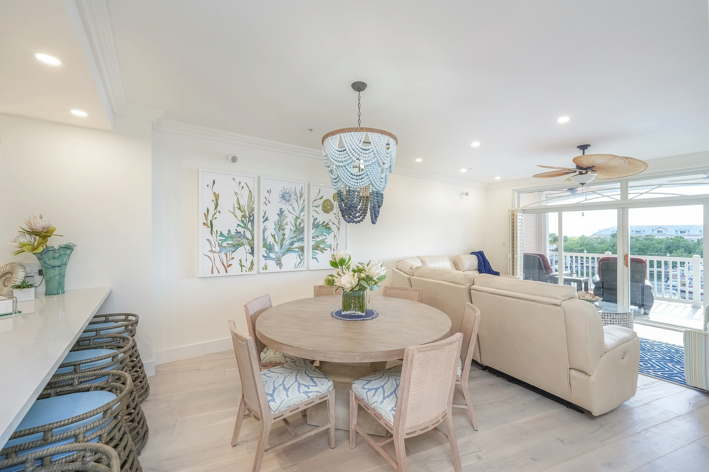 Contemporary living room with open floor plan and nautical elements at Sunset Marina